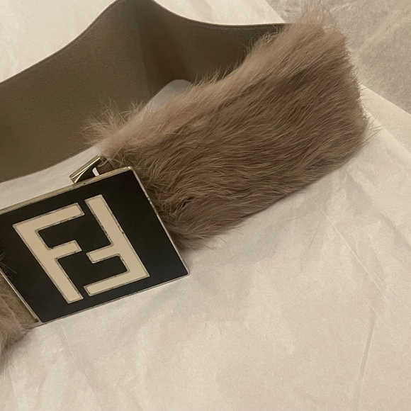 Fendi FF Elastic and FUR Belt Double F ITALY 23.5 inches STRETCH - Picture 5 of 16